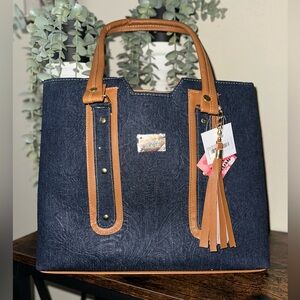 Women leather Bags Navy and Tan Tote with Tassel -HANDMADE FROM LEON GUANAJUATO